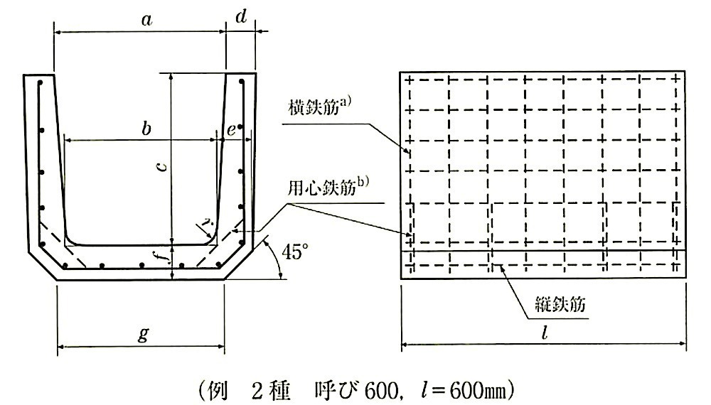 JIS A 5372_推奨仕様E-2_表4-側溝(本体)の形状,寸法,配筋及び寸法の許容差(2種).jpg